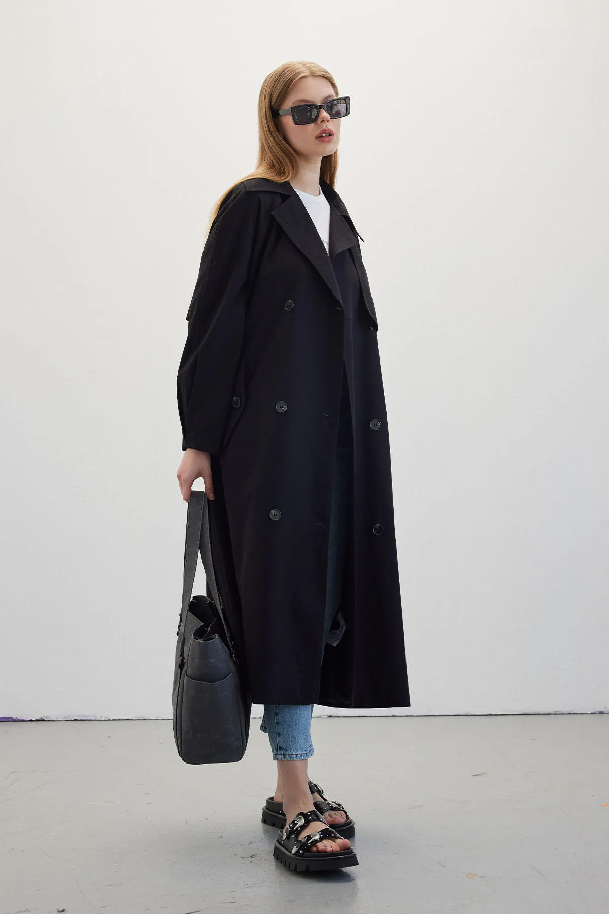 Manuka  Zweireihiger Trenchcoat in Schwarz