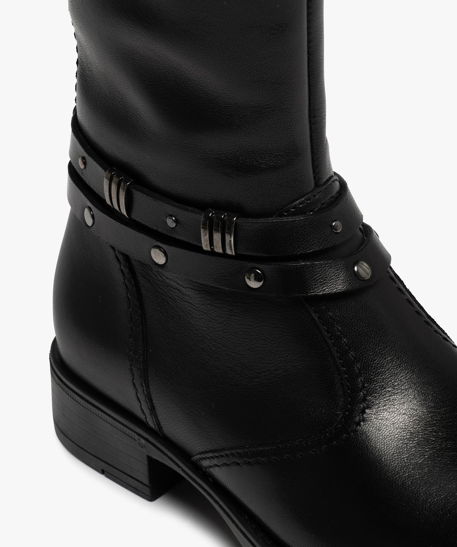 Bottes fille dessus cuir uni avec fines brides décoratives | GEMO