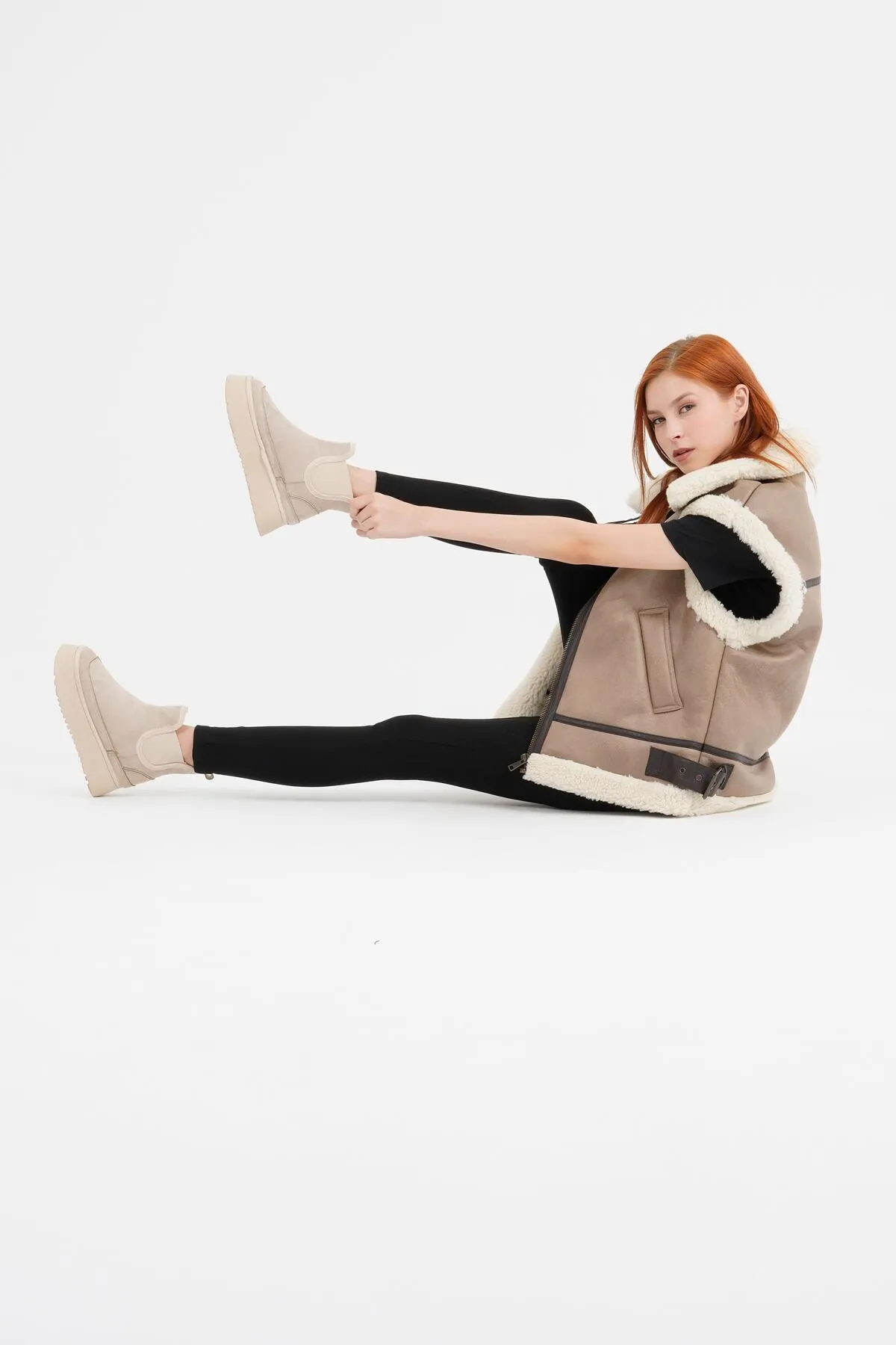 CZ London  Damen-Chelsea-Stiefel, elastisch, bequem, mit Fell innen