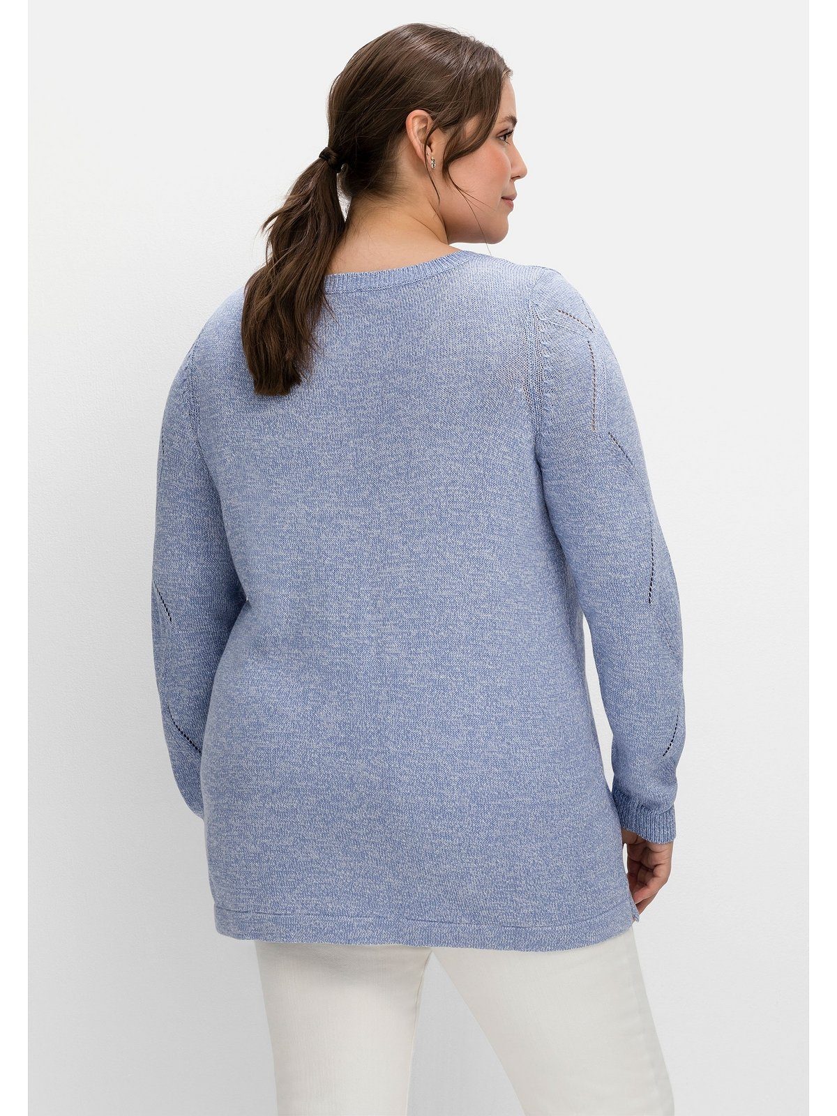 Sheego Strickpullover Große Größen mit Ajourmuster am Ärmel