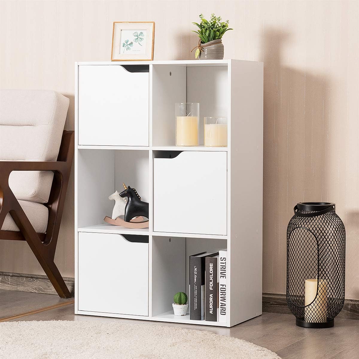 Costway COSTWAY Bücherregal mit 6 Fächer, 3 Türen