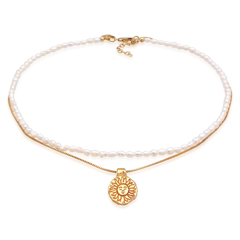 Elli PREMIUM Elli PREMIUM Collier Femme Choker Pendentif Soleil Couches avec perles d'eau douc collier