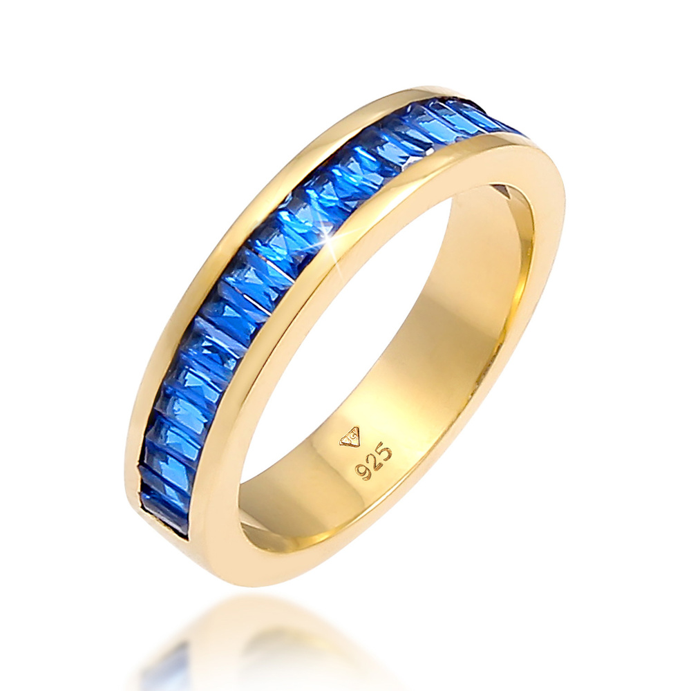 Elli PREMIUM Elli PREMIUM Bague Synthetischer Saphir Rechteck 925 Silber vergoldet Bague