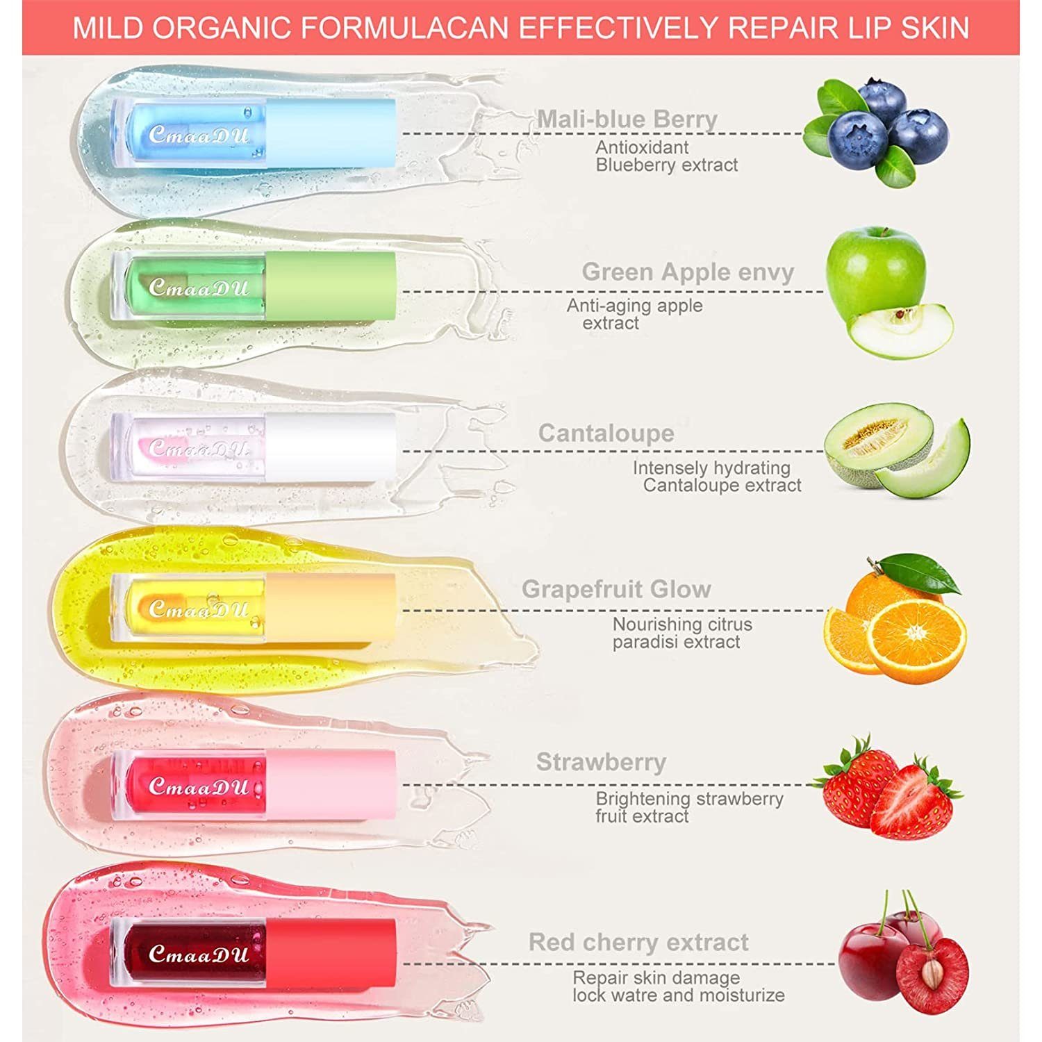 Haiaveng Lipgloss-Set 6 Stück Lip Gloss Obst Geschmack Feuchtigkeitsspendende Lippenstifte, Lipgloss-Set,Lippenbalsam Temperatur Farbwechsel Lippenstift