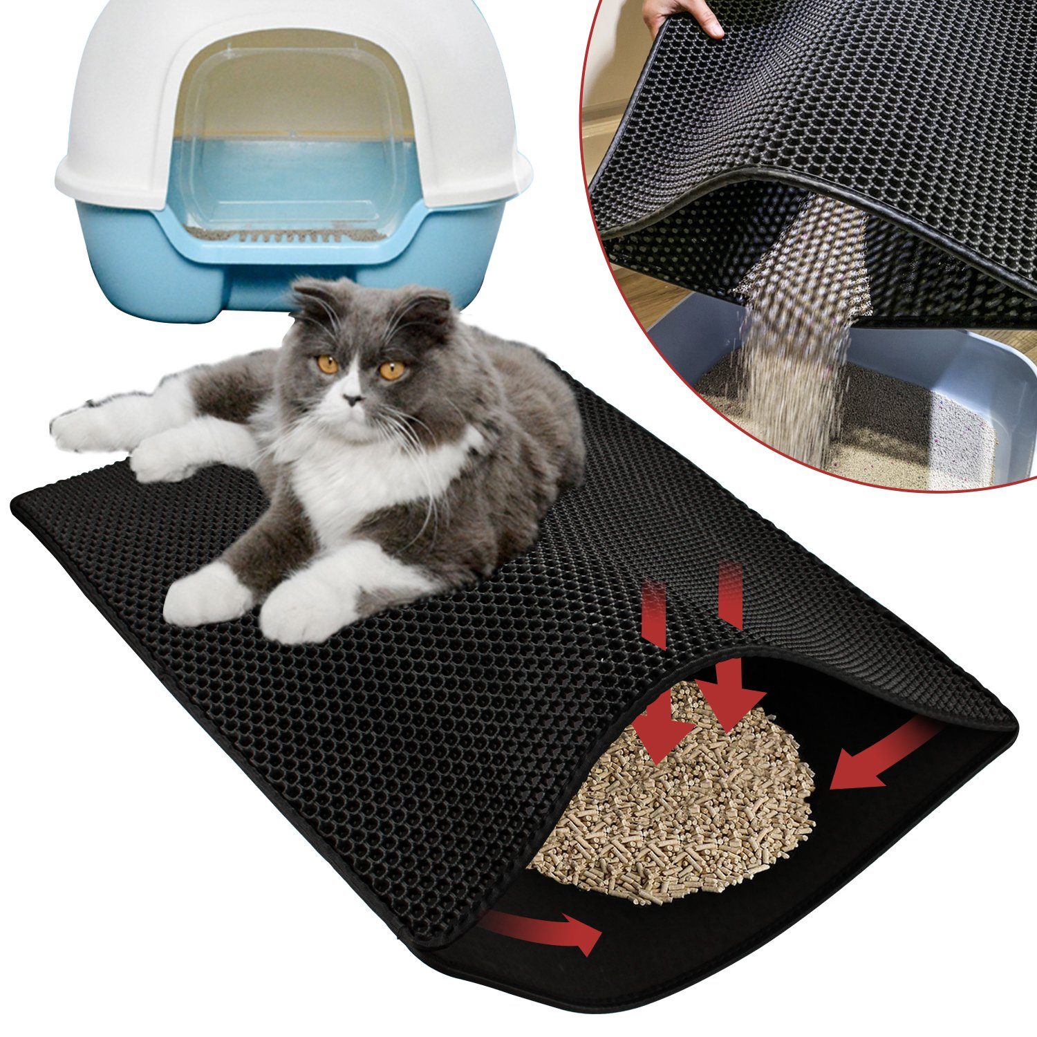 Lospitch Katzentoilette Katzenstreu Matte Katzenmatte Wasserabweisende Katzenklo Matte 78×60cm