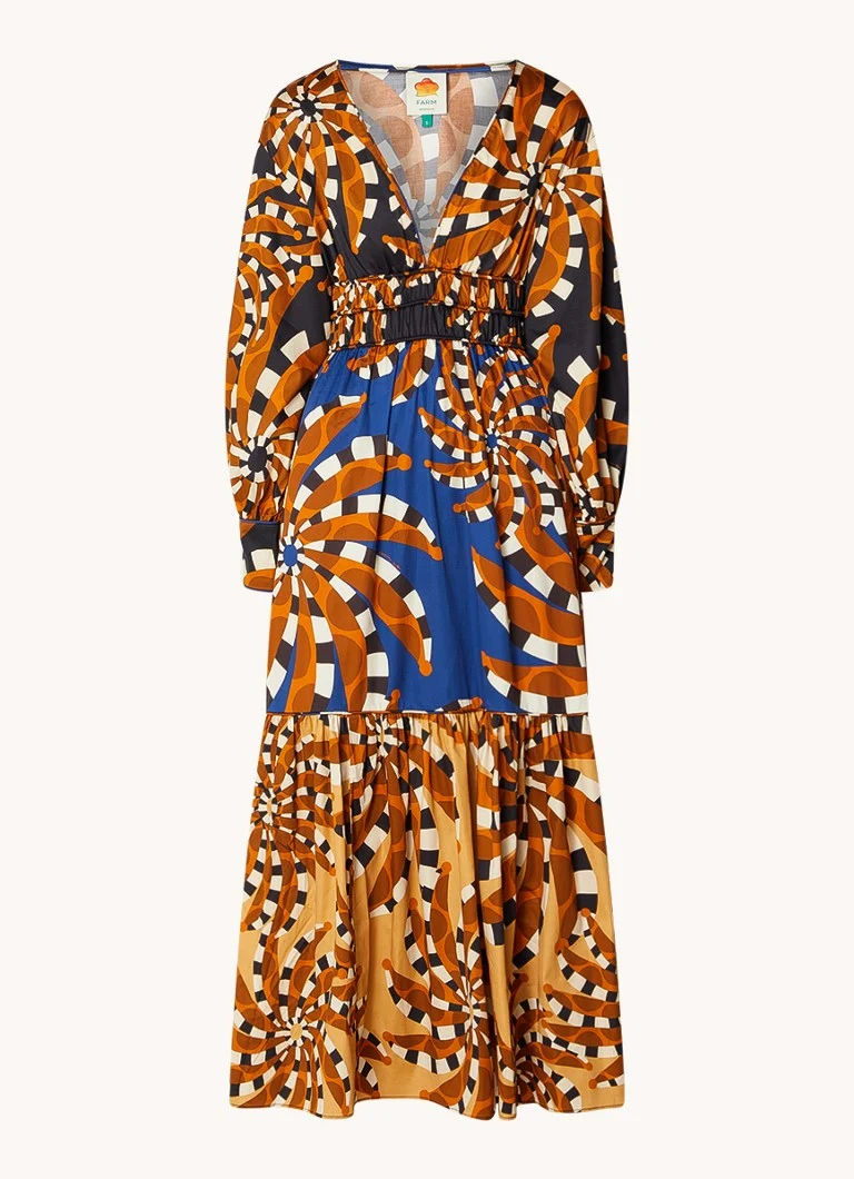 Farm Rio Bananada maxi dress with graphic print and puff sleeves