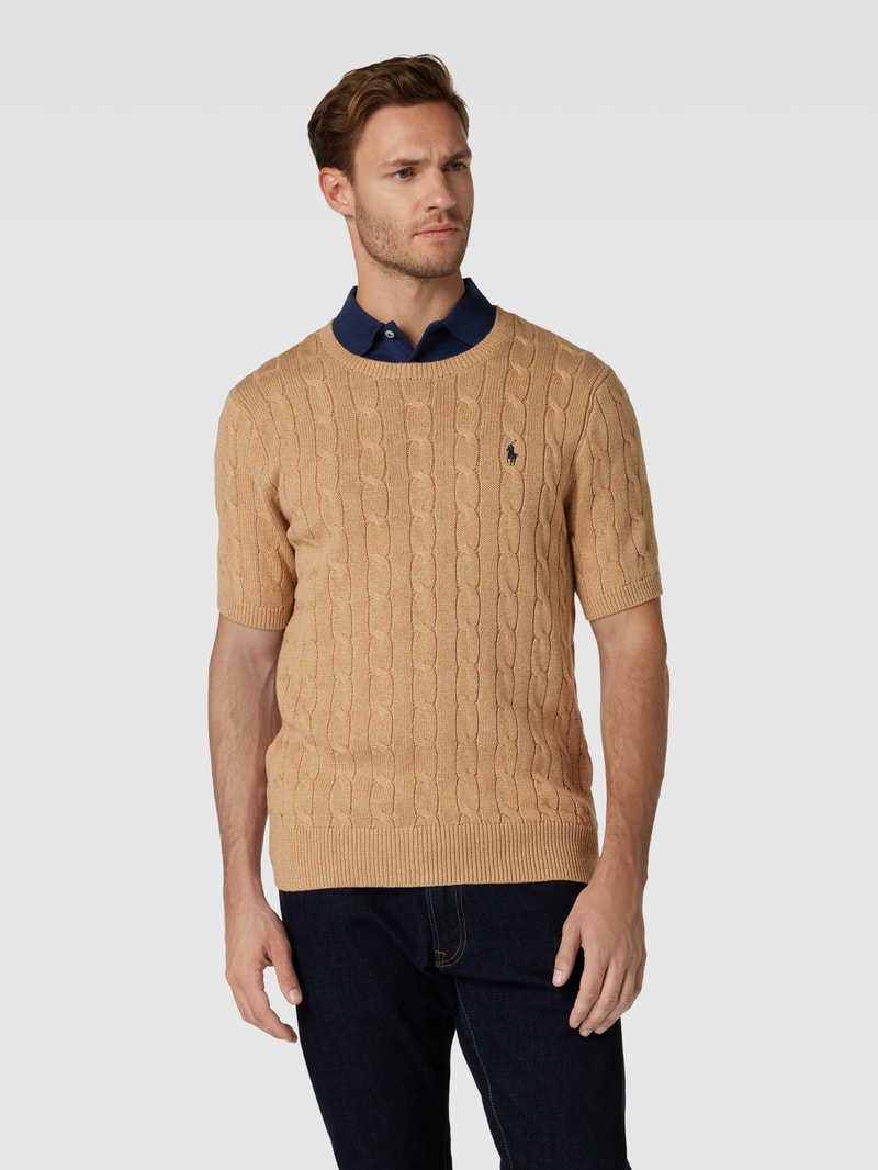 Strickshirt mit Zopfmuster in camel