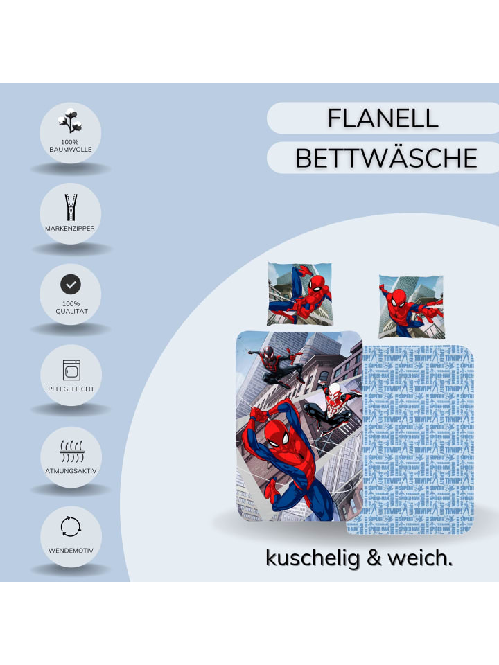 Spiderman Bettwäsche-Set Biber/Flanell 