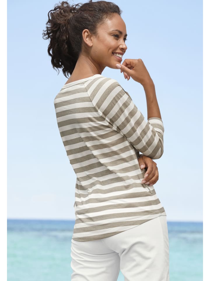 ELBSAND 3/4-Arm-Shirt in creme-taupe gestreift günstig kaufen