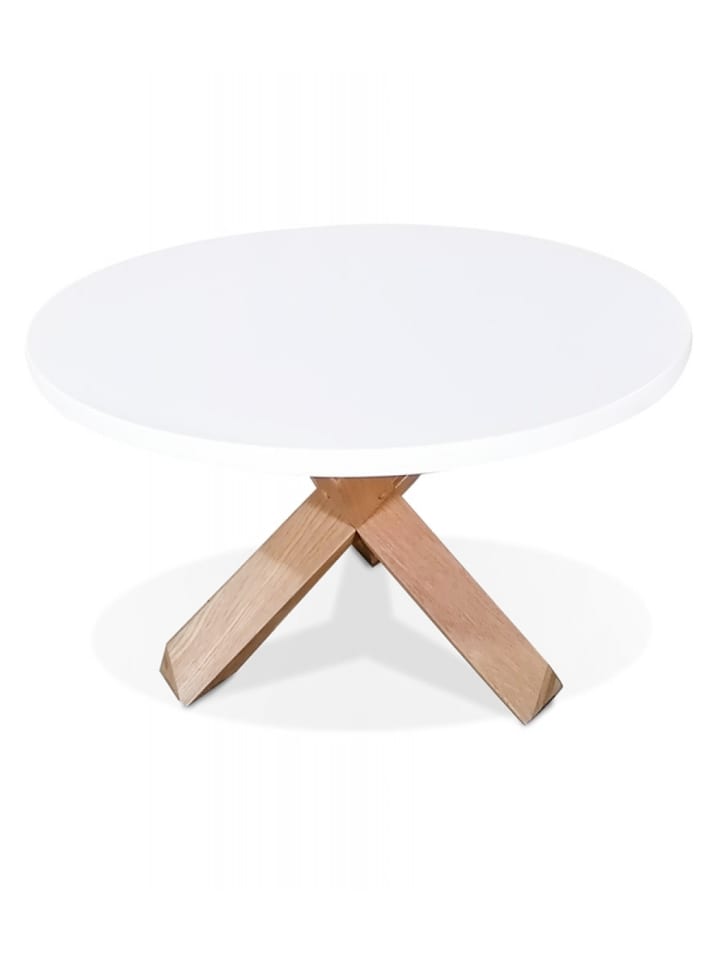 KADIMA DESIGN Runder Salon Couchtisch Eiche Massiv Beige Weiß | Modern günstig kaufen onesize