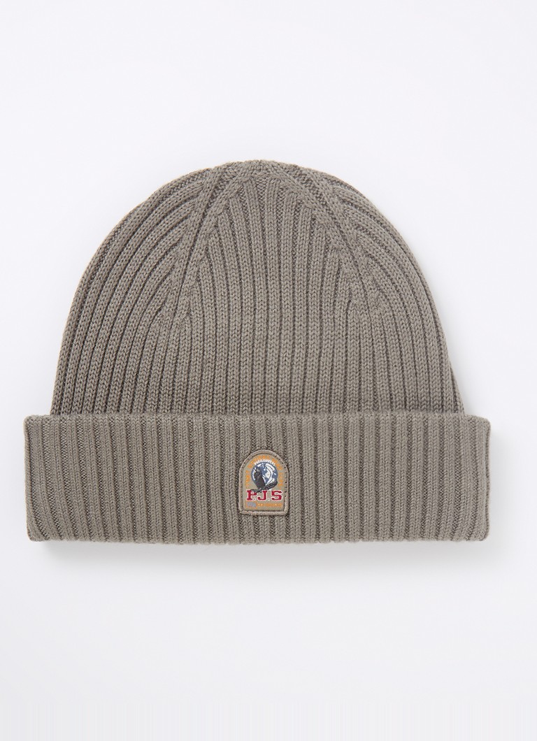 Parajumpers Rib-knit hat in merino wool blend with logo
