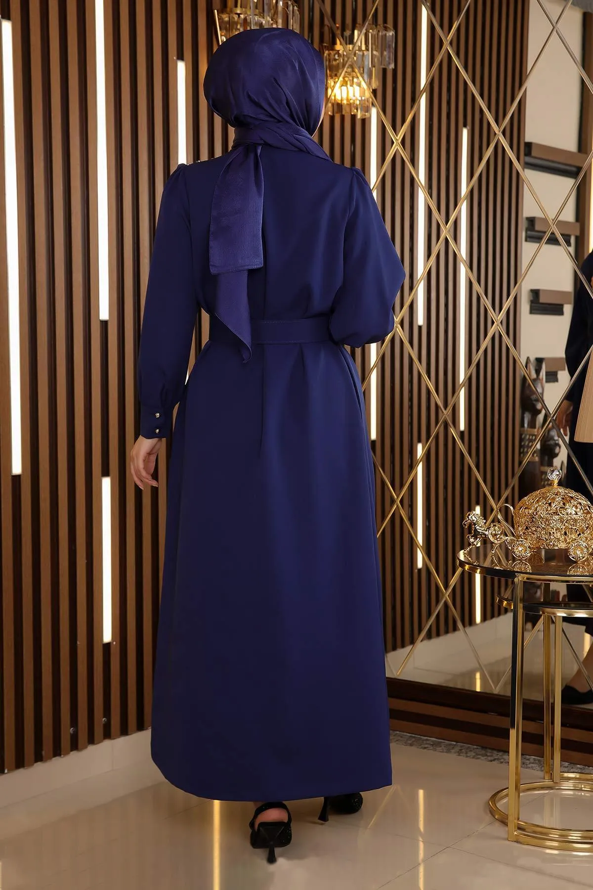 Modamihram  Steindetailliertes Kleid mit Gürtel Indigo 19115