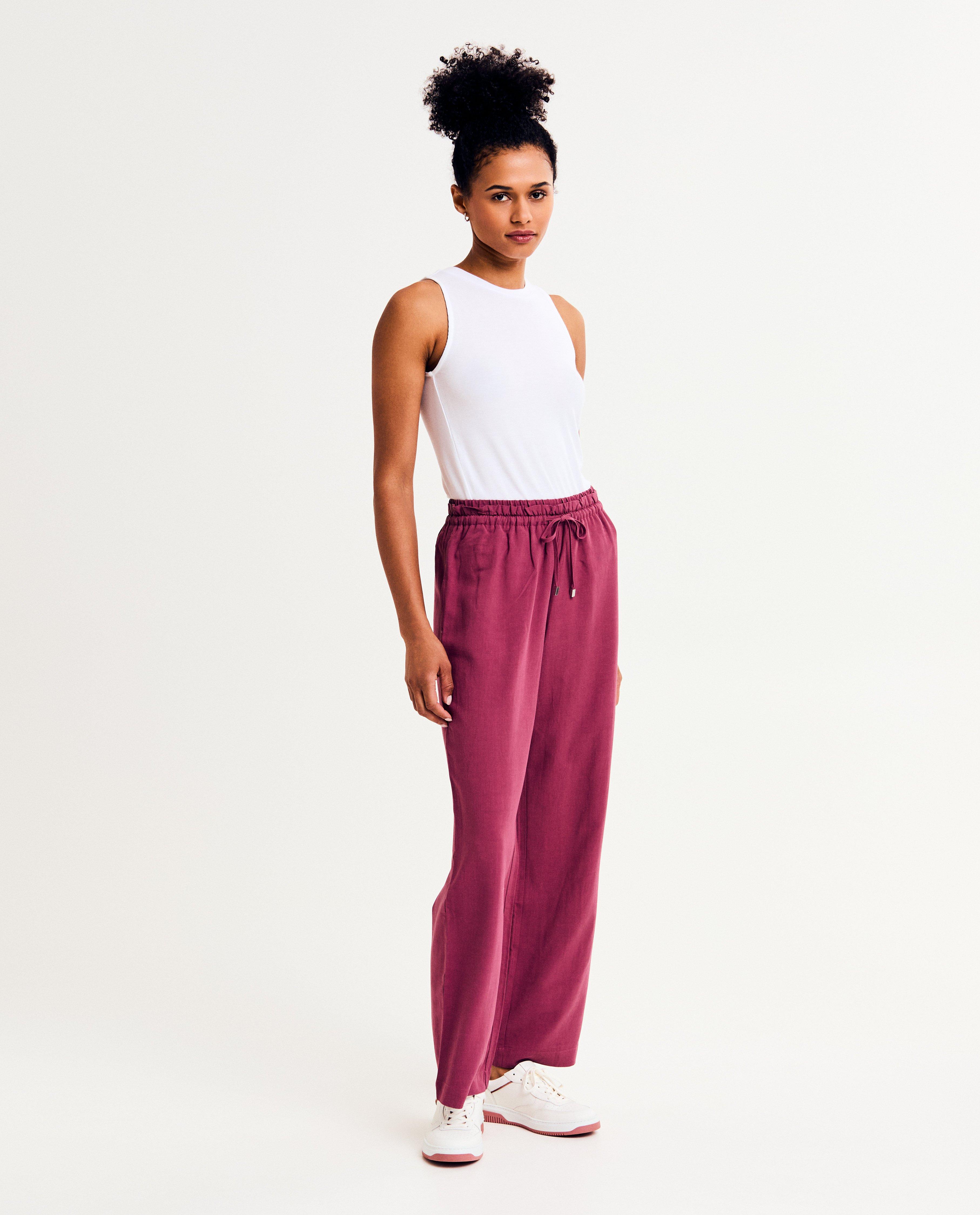 Pantaloni I AM mov cu viscoză LENZING™ ECOVERO™, roșu închis 36-46