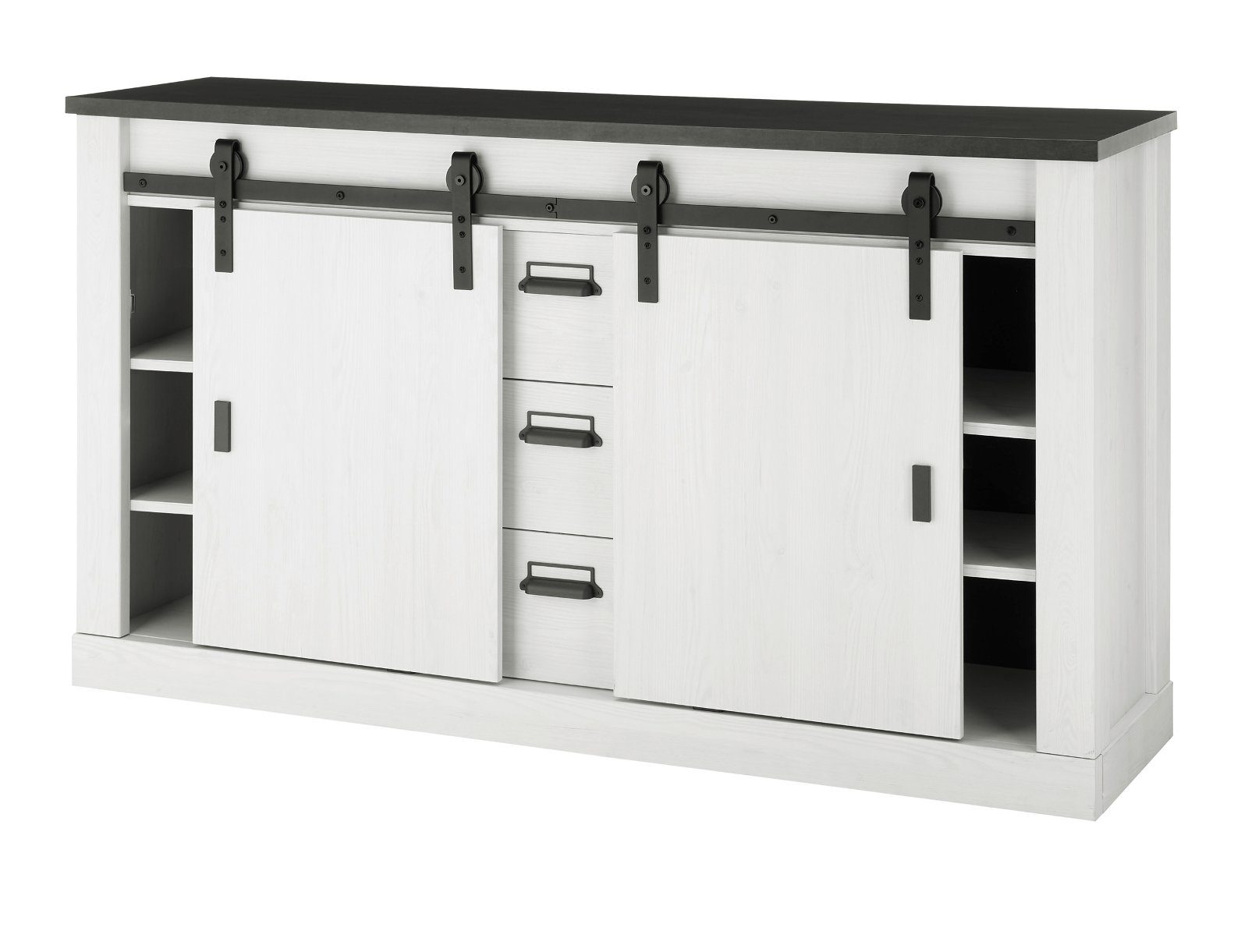 Furn.Design Esszimmer-Set Stove, (Möbel-Set in Pinie weiß Landhaus, 2-teilig), mit Scheunentorbeschlag