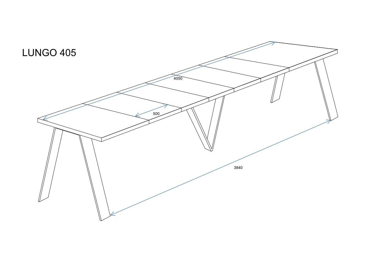 Endo-Moebel Esstisch Lungo XXL 130-405 cm 4m lang Esstisch Metallgestell ausziehbar