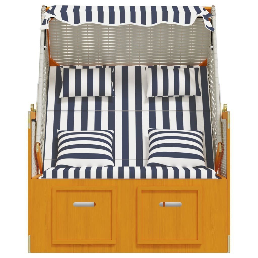 vidaXL Gartenliege Strandkorb mit Kissen Poly Rattan & Massivholz Weiß & Blau, 1 St.