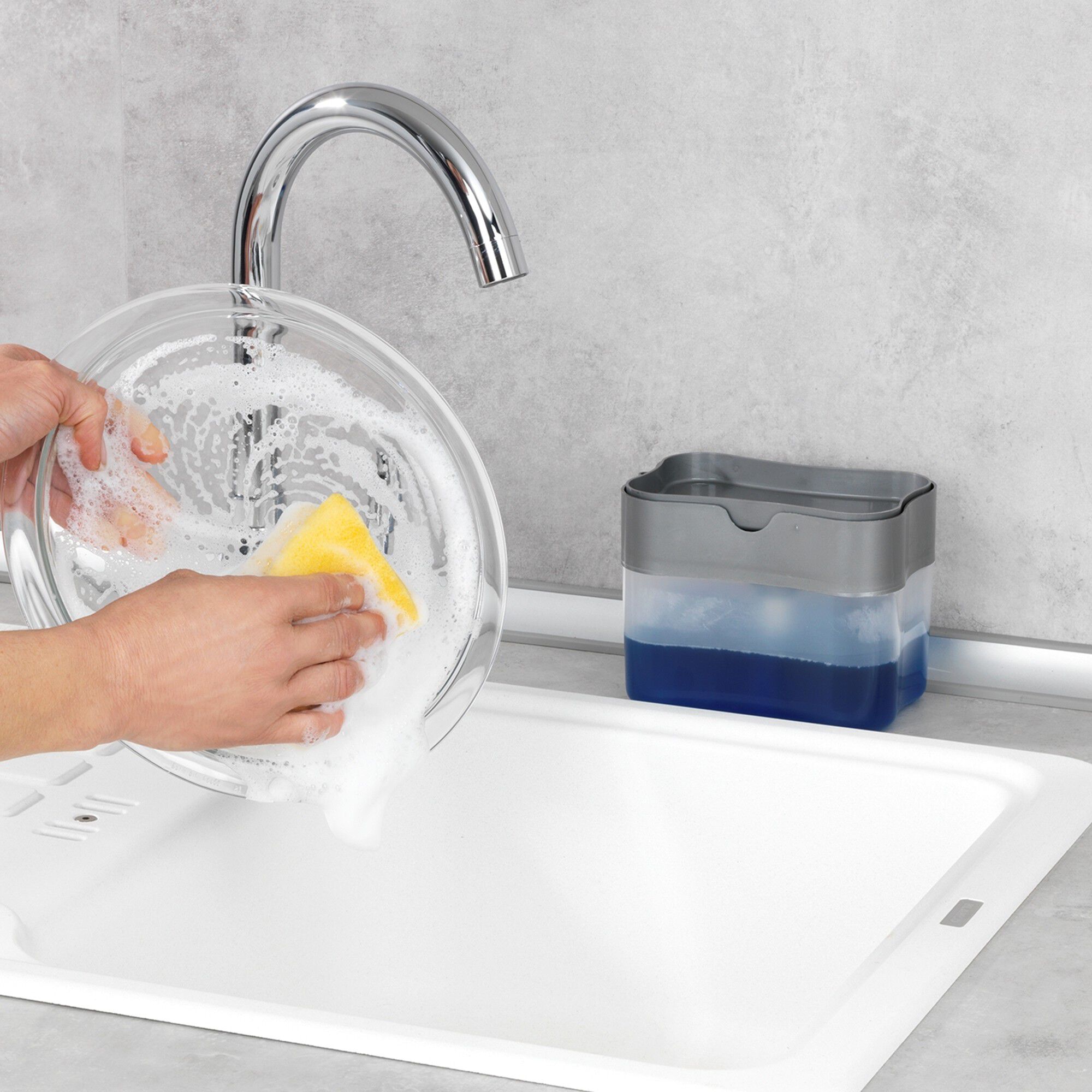 Porte-éponge avec distributeur de liquide vaisselle