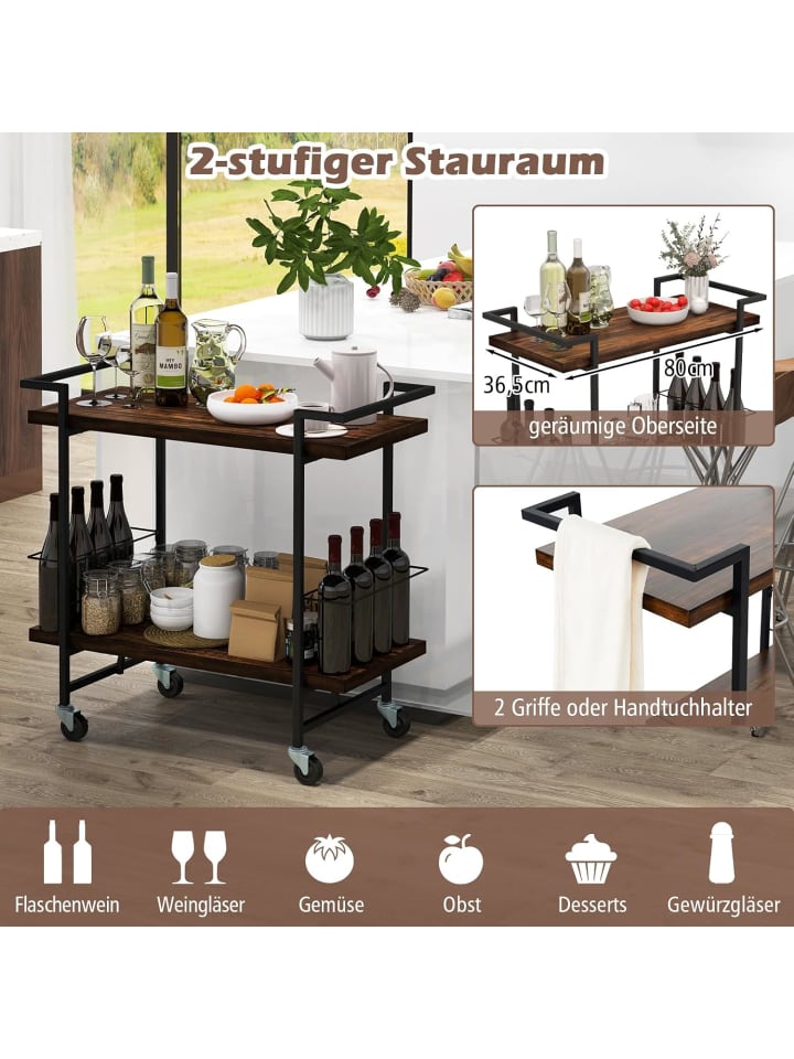 COSTWAY Servierwagen mit Rollen in Braun günstig kaufen onesize