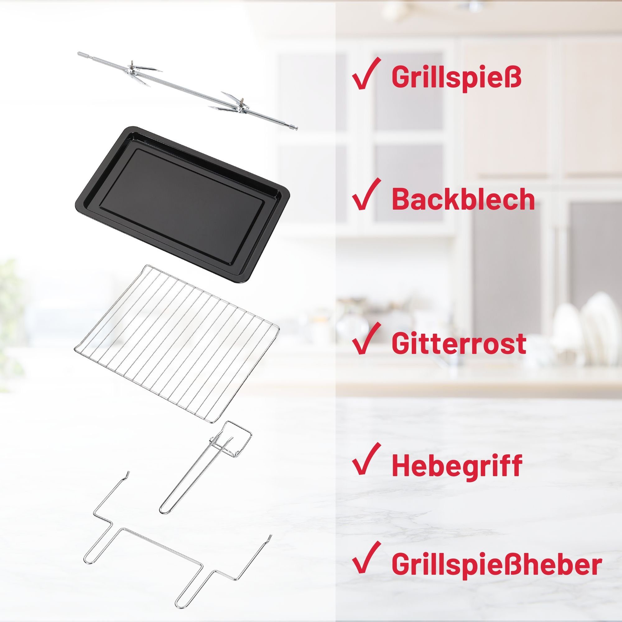 ICQN Minibackofen 50L mit Umluft, 1800 W, Drehspieß, Innenbeleuchtung, Pizzaofen, 60 Min Timer, inkl. Backblech Set, Mini-Ofen