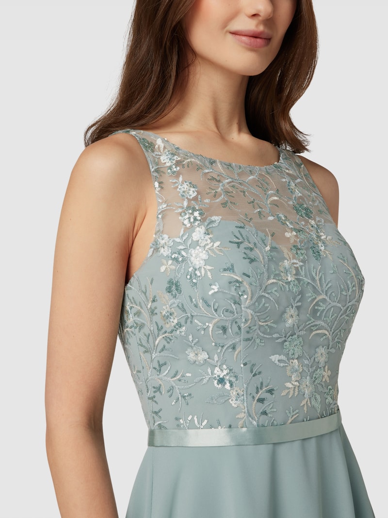 Cocktailkleid mit floraler Stickerei in mint