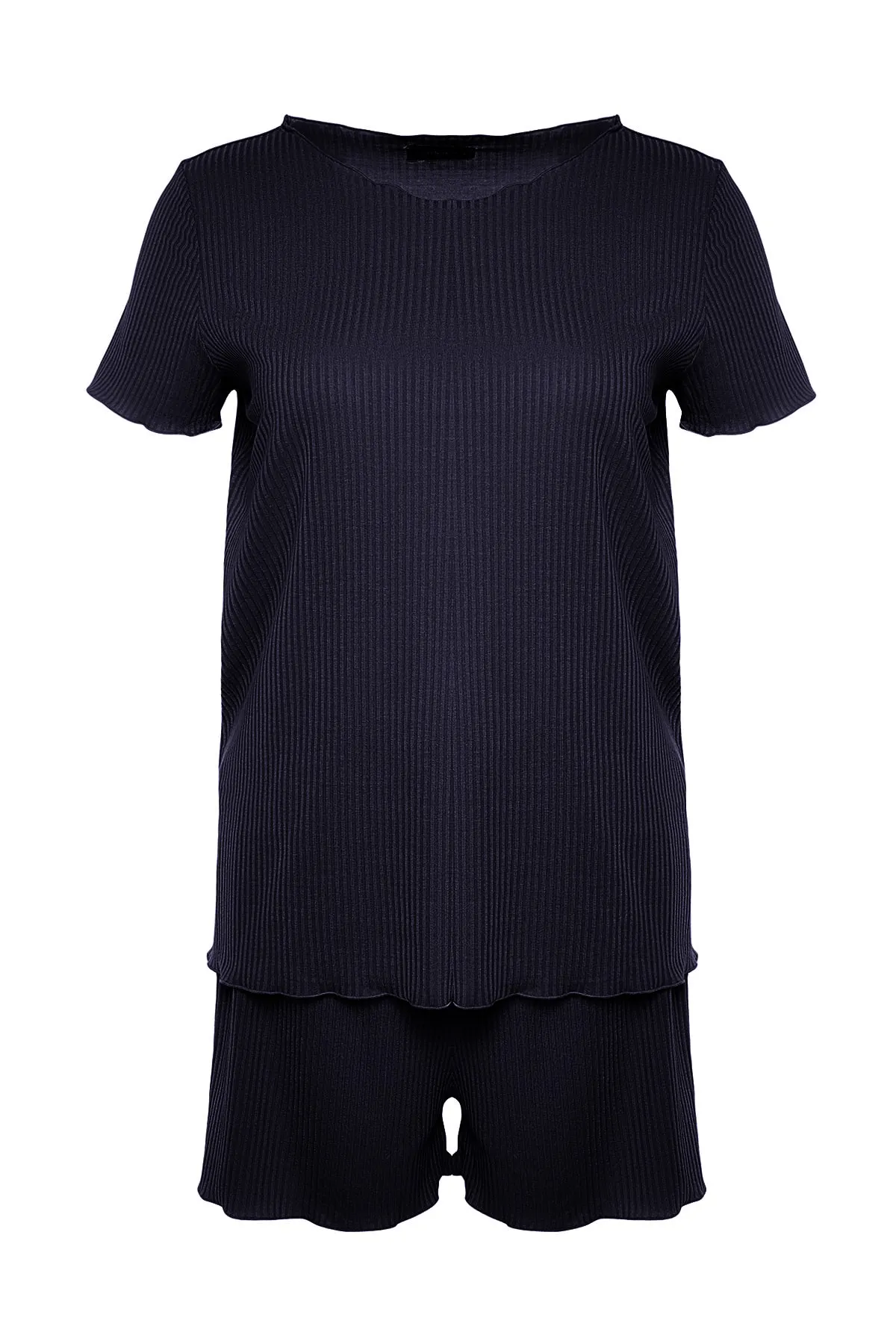 Trendyol Curve  Marineblaues Strick-Pyjama-Set mit Rundhalsausschnitt TBSSS22PT0216