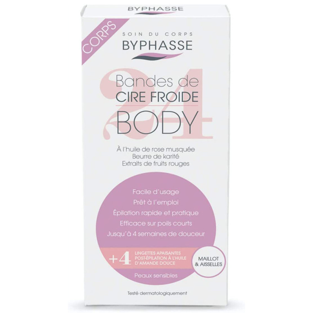 Byphasse 24 Bandes de Cire Froide Maillot & Aisselles  + 4 Lingettes