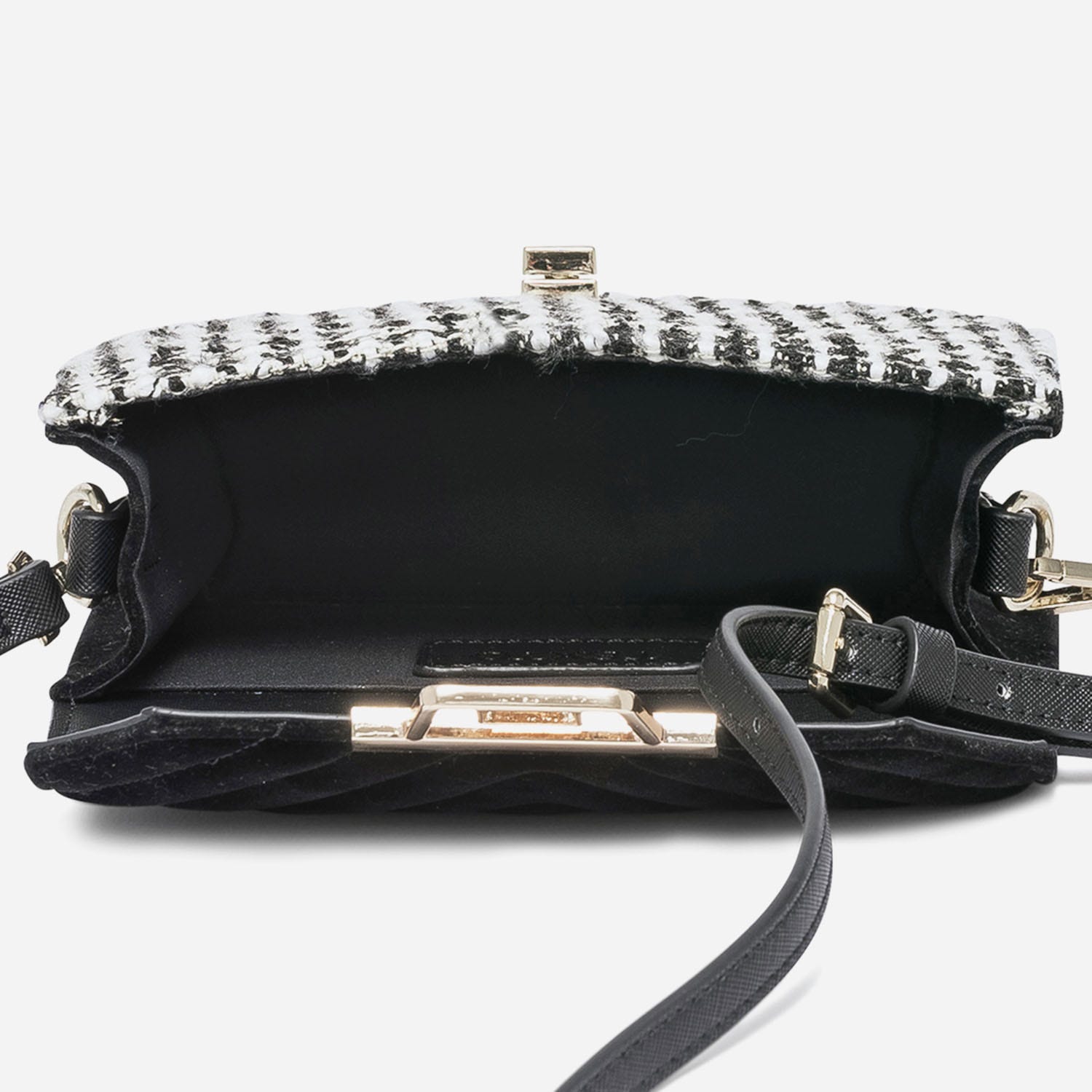 Sac à main TEXTO noir velours et textile façon tweed