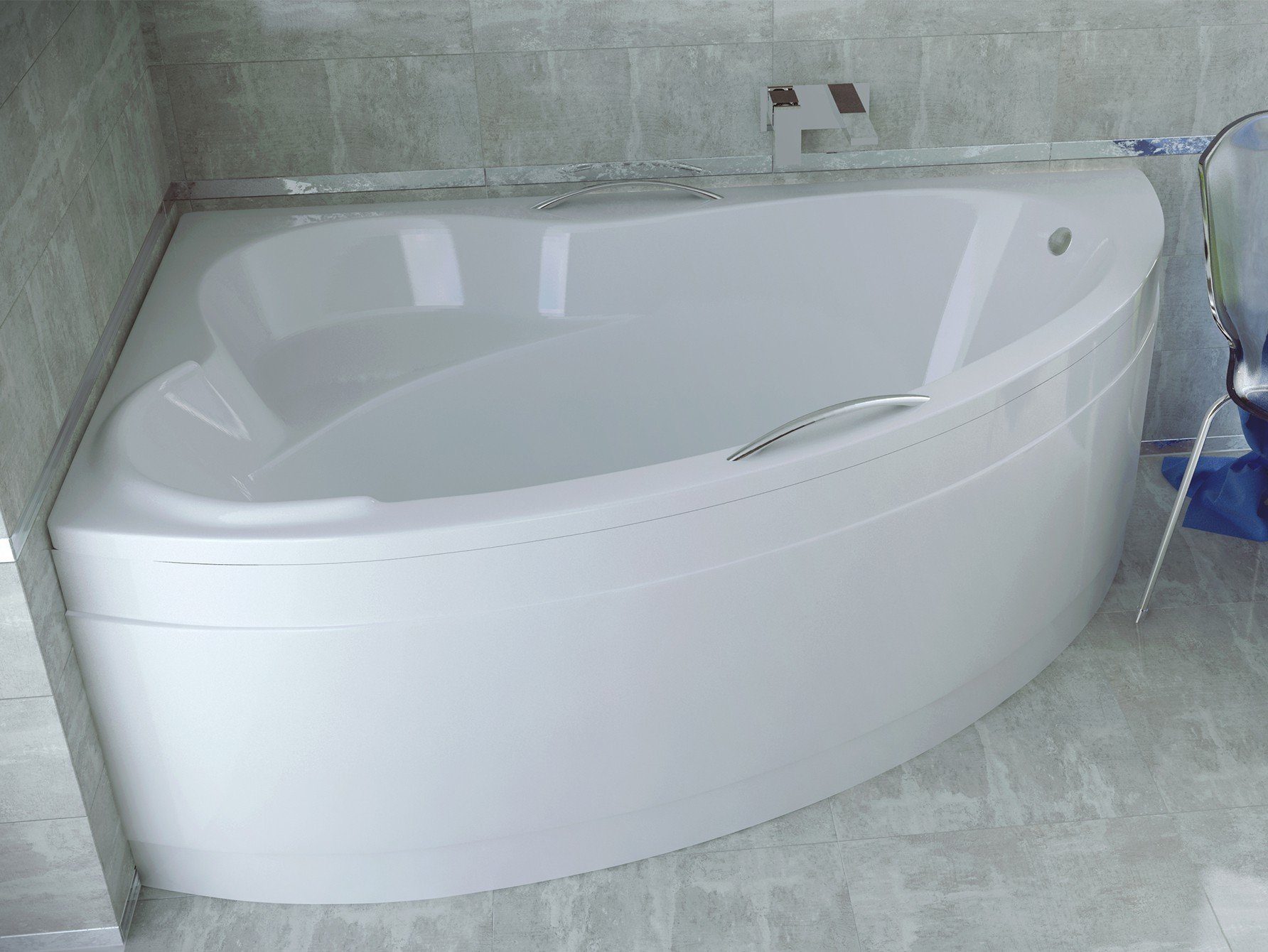 KOLMAN Badewanne Eckbadewanne Ada 160x100, (Links/Rechts), Handgriffen Acrylschürze Styroporträger, Ablauf VIEGA & Füße GRATIS