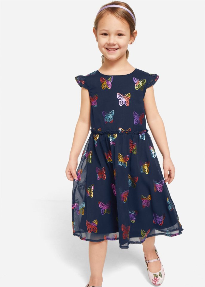 Festliches Mädchen Chiffon-Kleid mit Schmetterlingsdruck