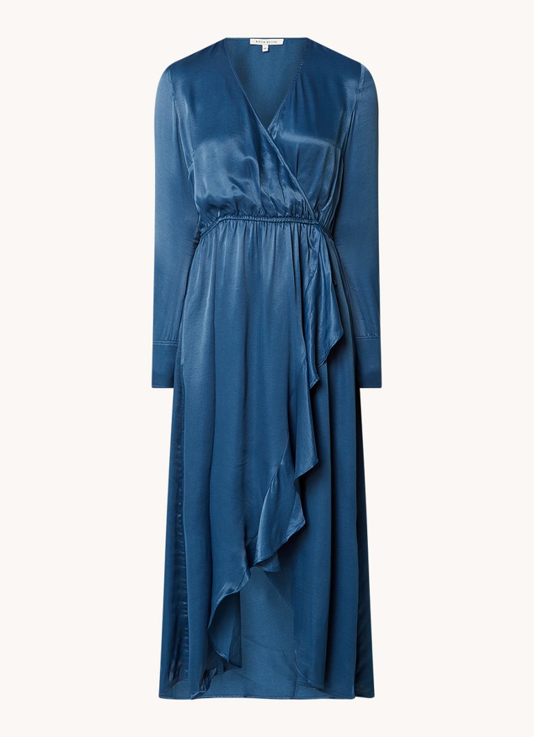 Fifth House Sage satin midi wrap dress with ruffle
