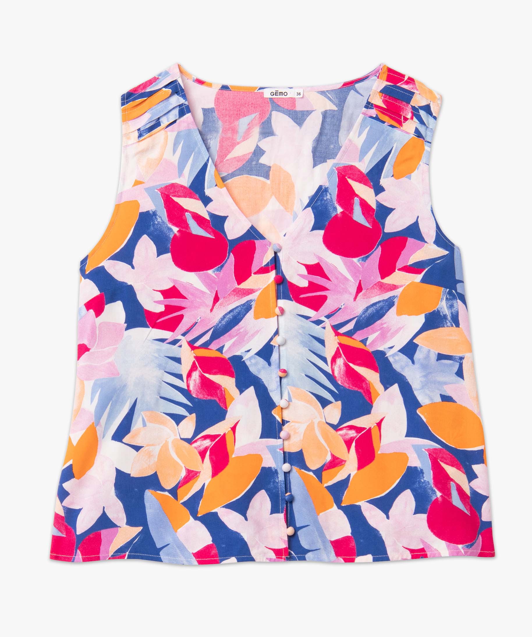 Chemise femme sans manches à motifs exotiques imprime | GEMO