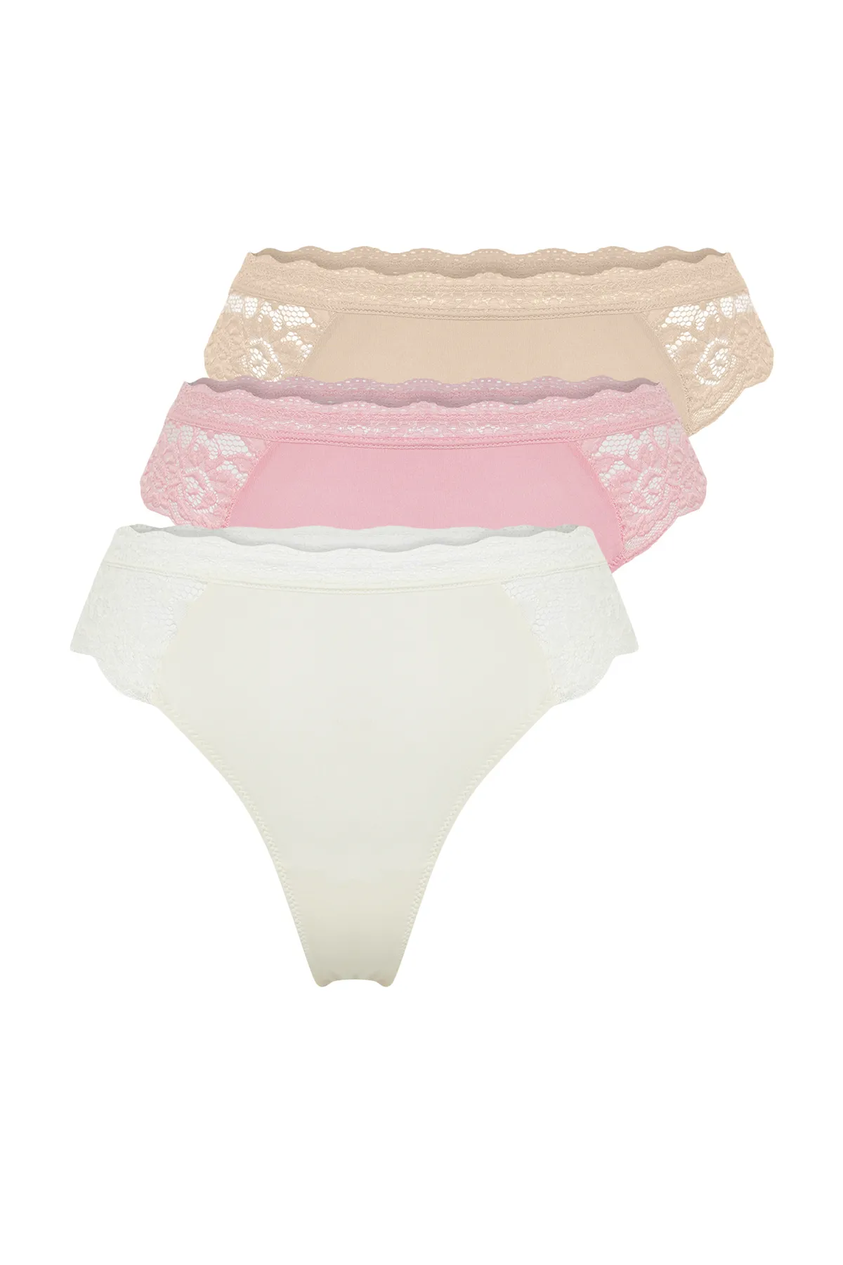 Trendyol Collection  Rosa-mehrfarbiger Strick-Tanga mit Mikrospitze THMSS24KU00013
