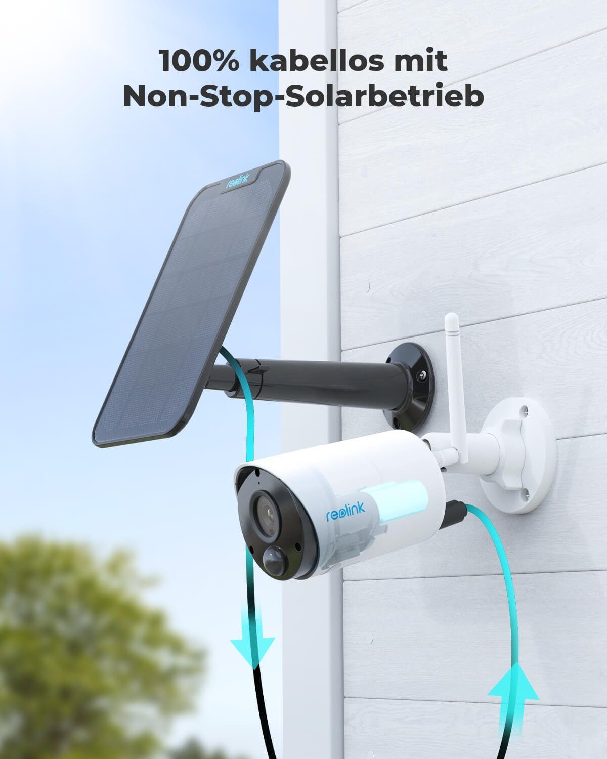 Reolink Argus Eco+Solarpanel 3MP Akku- oder solarbetriebene WLAN IP Überwachungskamera (Außenbereich, Personen-/Autoerkennung, IR-Nachtsicht)