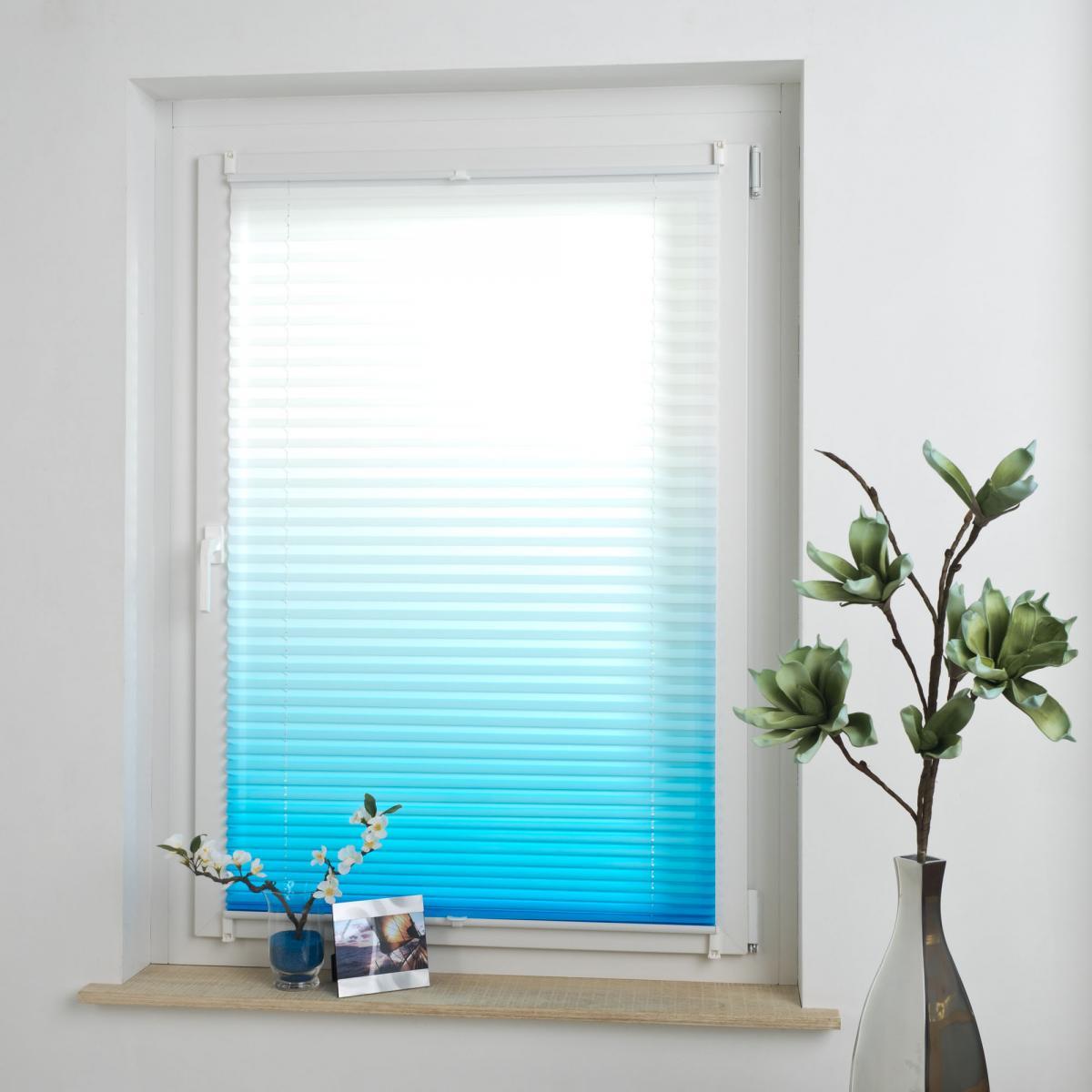 Bella Casa Klemmfix Plissee 90 x 210 cm azurblau Farbverlauf