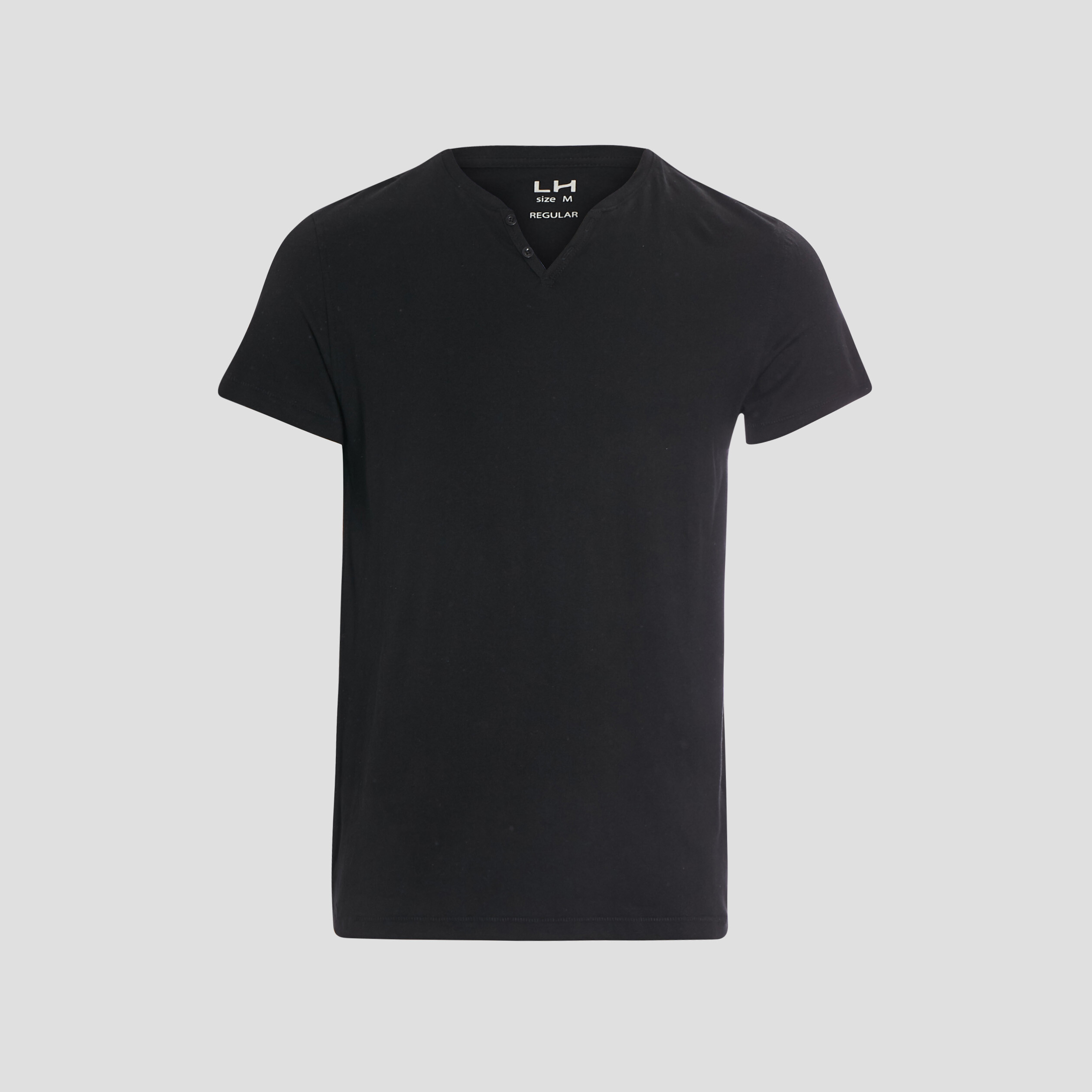 T-shirt manches courtes col tunisien noir homme | La Halle