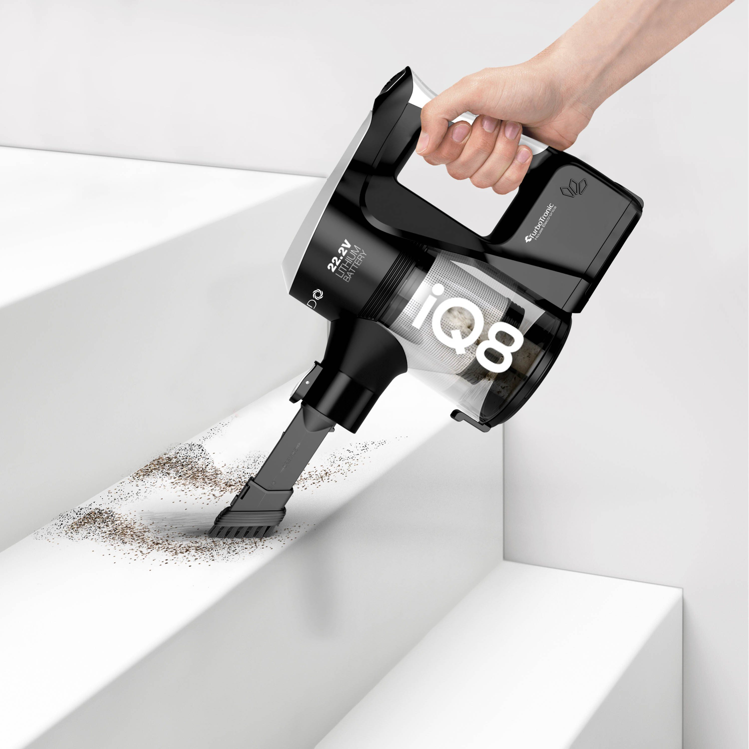 TurboTronic by Z-Line Akku-Hand-und Stielstaubsauger >8 kpa, 45 Min. Laufzeit, ultra-Leichtgewicht Boden Staubsauger, 120 W, beutellos, kabelloser Handsauger mit Wandhalterung