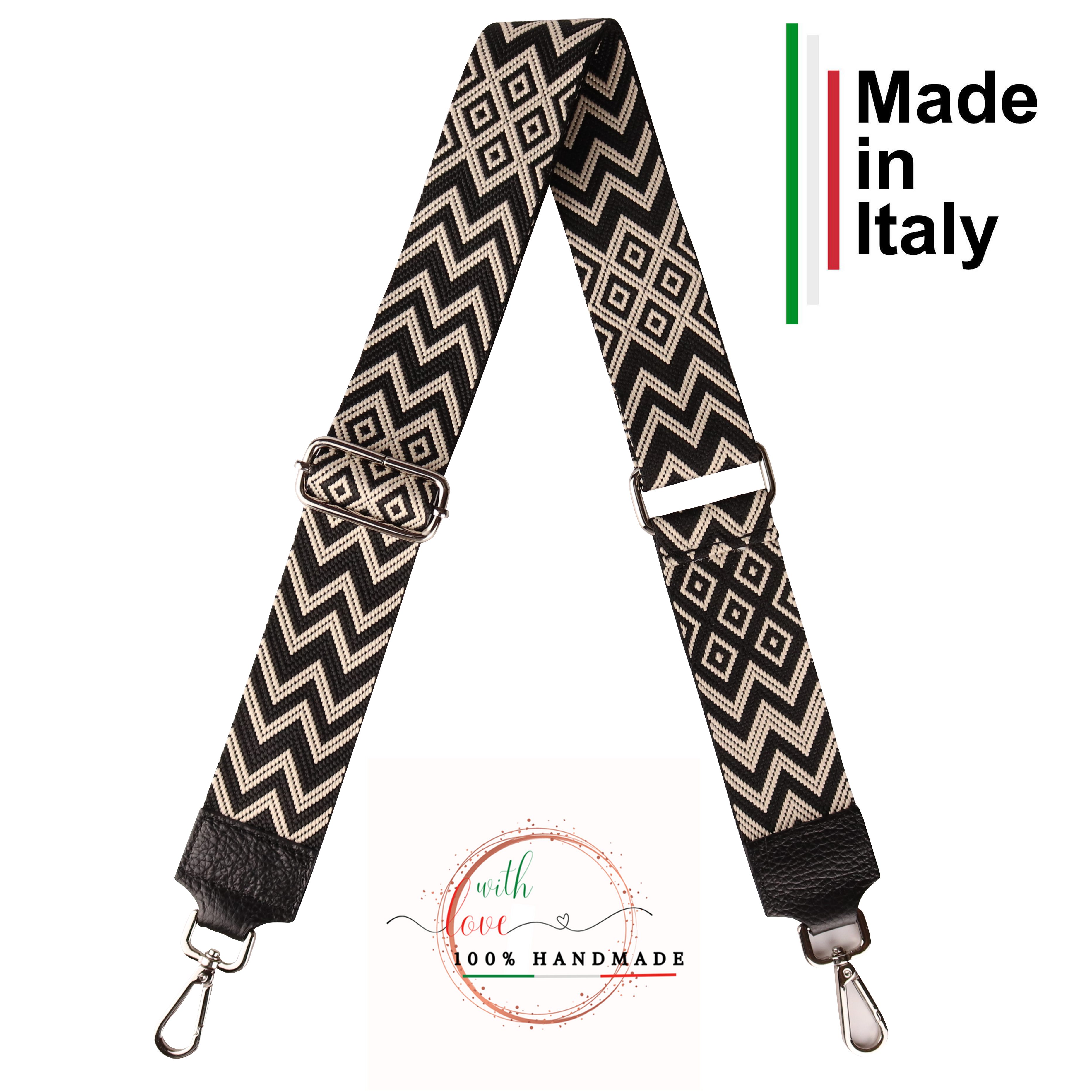 MIRROSI Bauchtasche Damen, Echtleder, Leder, Made in Italy, Umhängetasche, Brusttasche, (Schultertasche für jeden Anlass (1 Tasche & 2 Gurte), 3 Größen auswählbar), Crossbody Bag, Schwarz, gemusterten& verstellbaren Schulterriemen