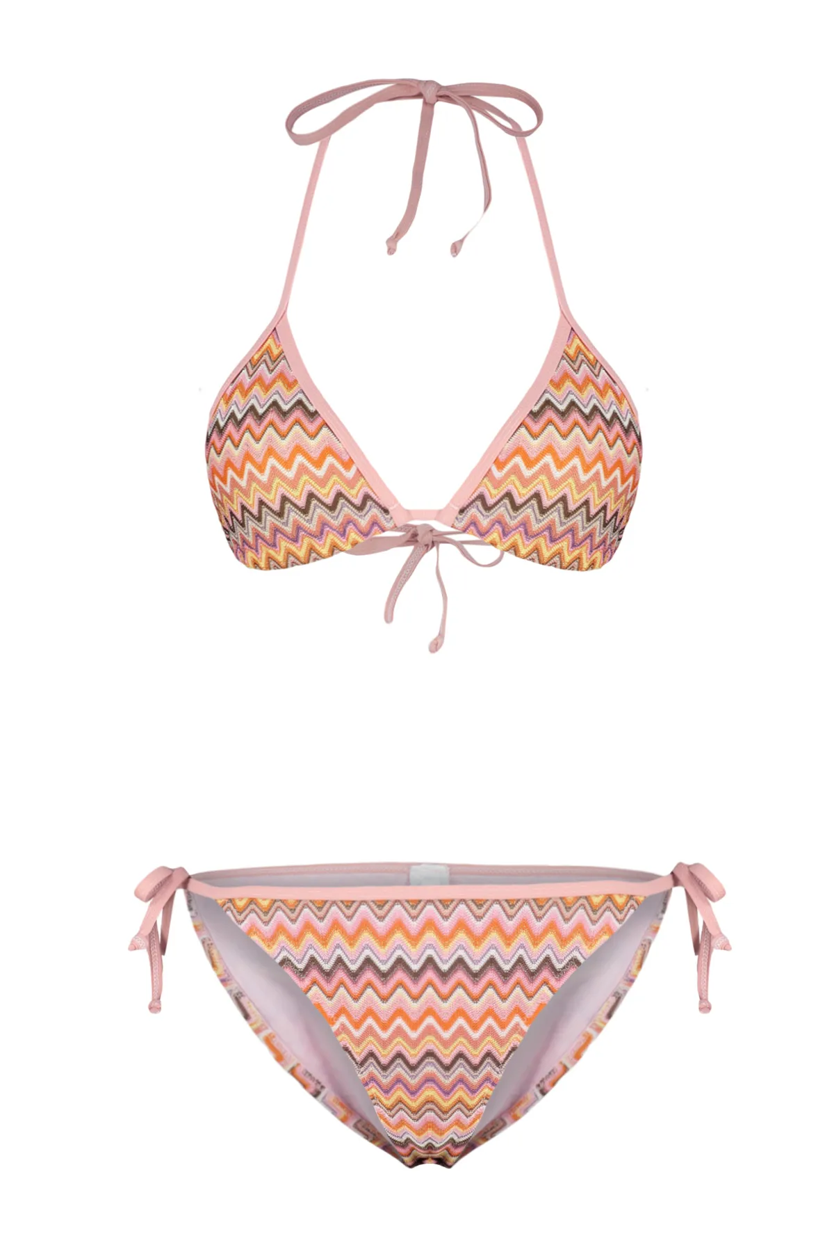 Trendyol Collection  Geometrisch gemustertes, dreieckig gebundenes Strick-Bikiniset in regulärer Form TBESS24BT00096