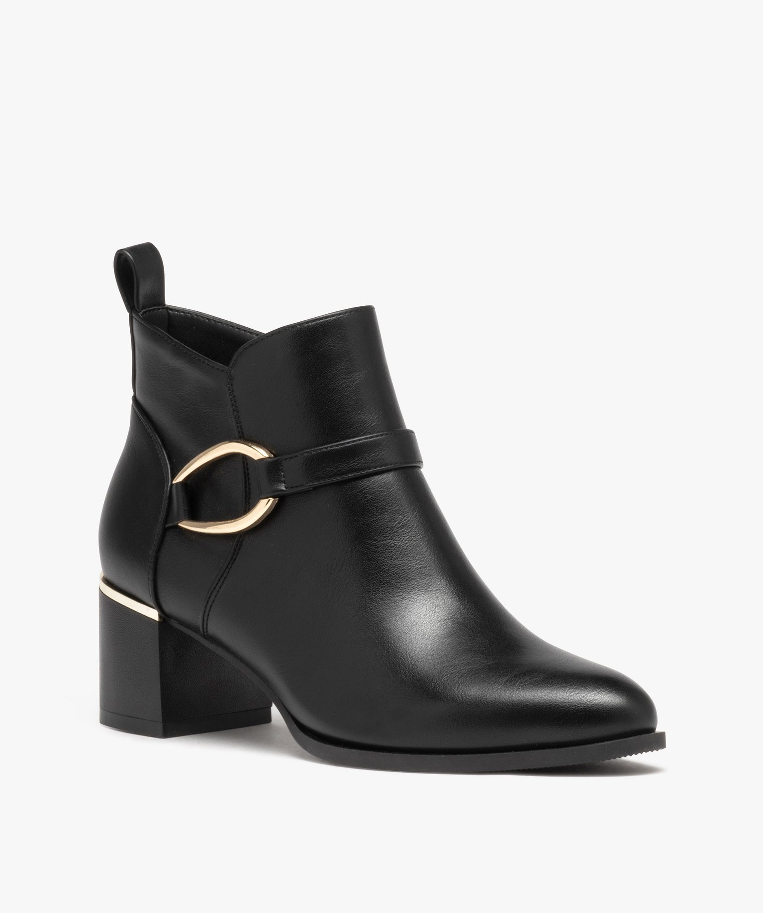 Boots femme unies à talon carré et bout amande noir | GEMO