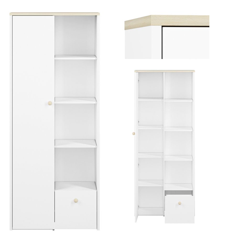 Lomadox Regal ELVA-131, Schrank mit offenen Fächern in weiß mit Fjord Buche Nb. 80/193/40 cm