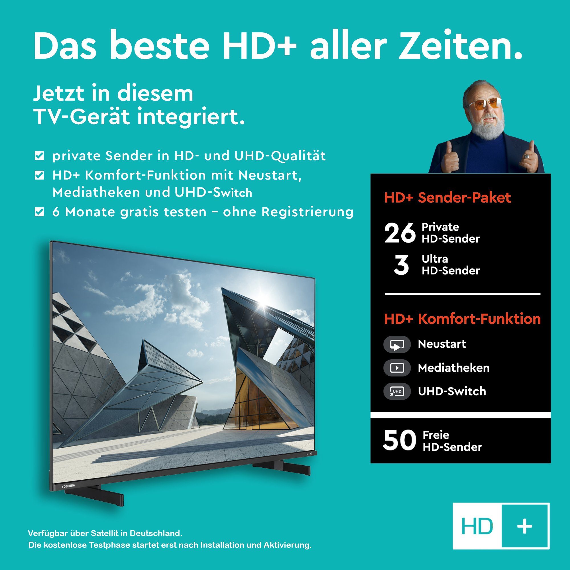 Toshiba 43QL5D63DAY QLED-Fernseher (108 cm/43 Zoll, 4K Ultra HD, Smart TV, HDR Dolby Vision, Triple-Tuner, Sound by Onkyo - Inkl. 6 Monate HD)