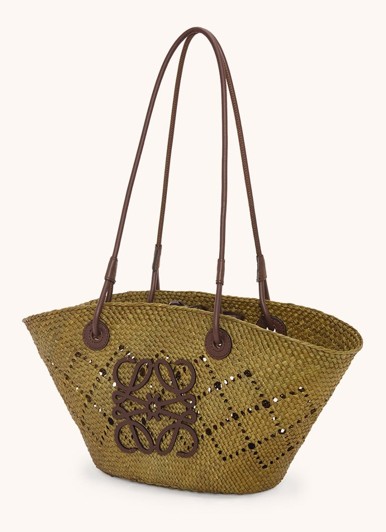 Geantă mică LOEWE Anagram Basket din rafie cu detalii din piele de vițel