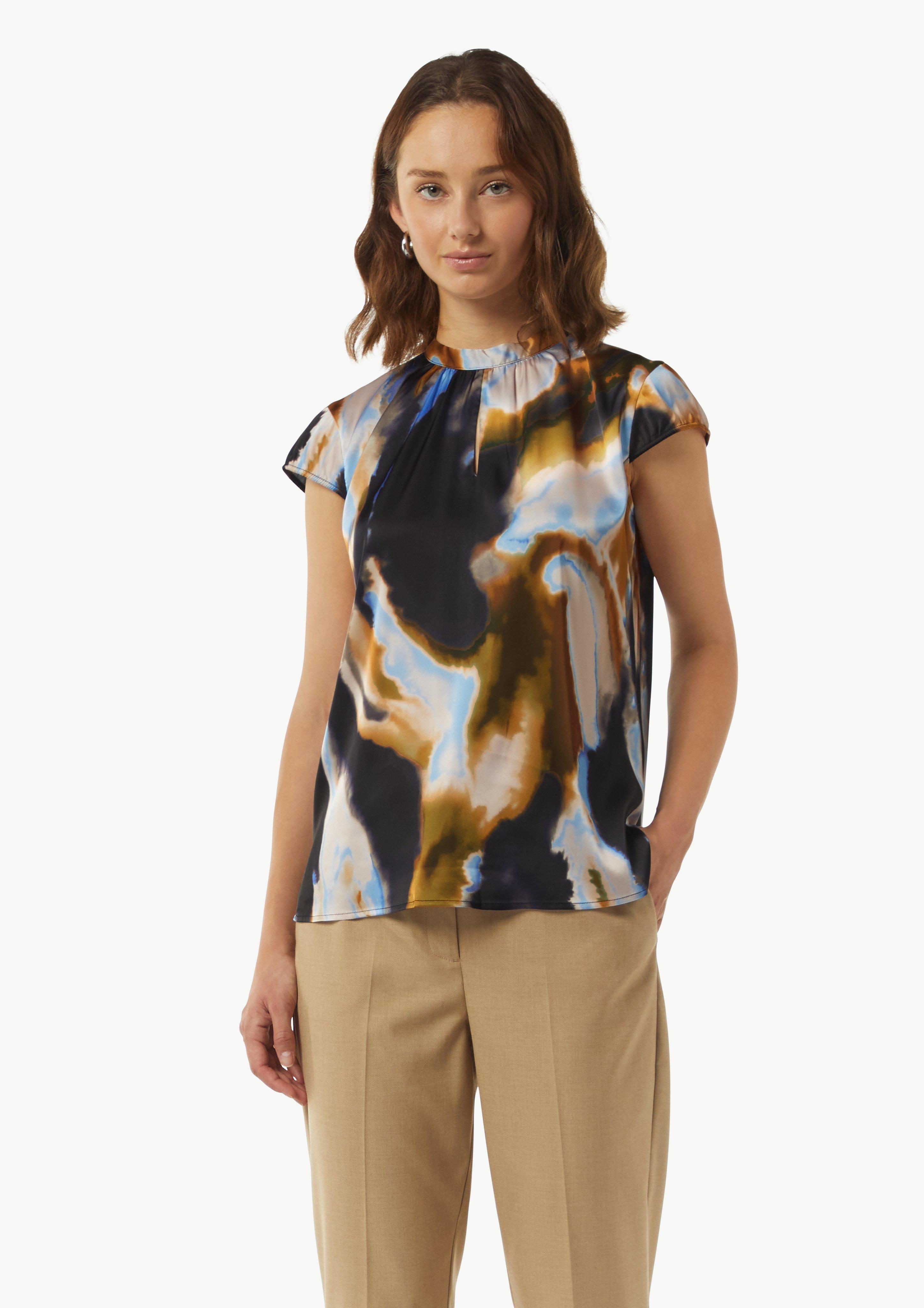Gemusterte Satin-Bluse mit Raffung - royalblau
