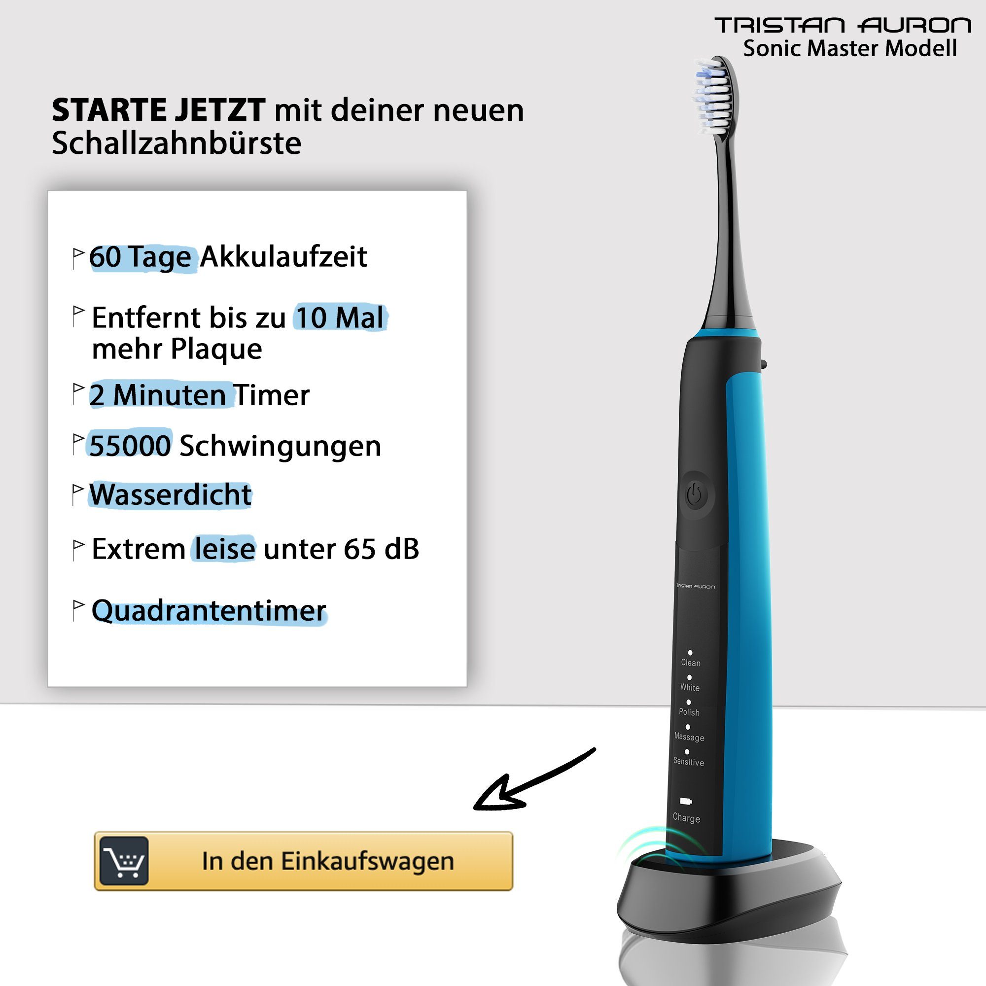 Tristan Auron Schallzahnbürste SonicMaster, Aufsteckbürsten: 2 St.