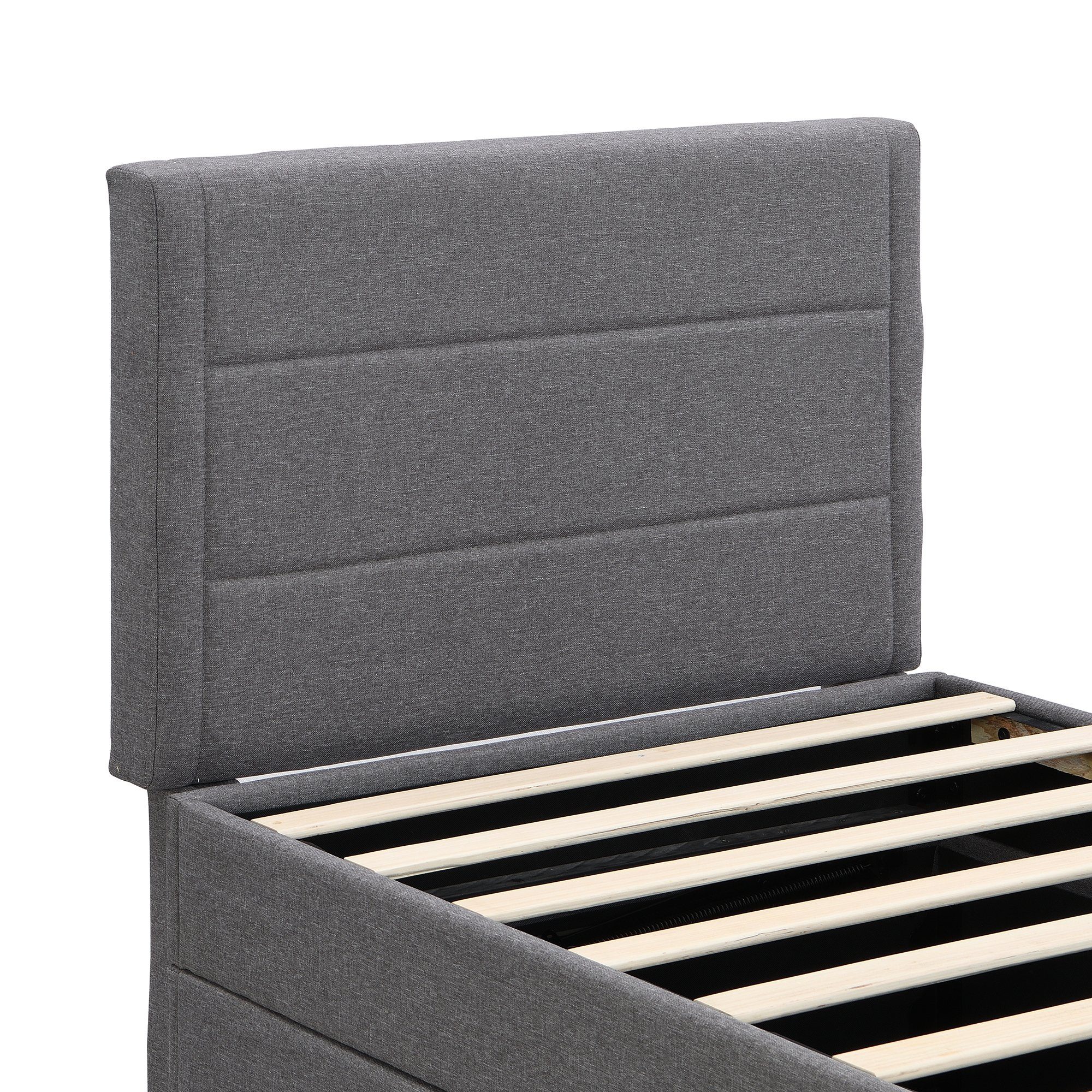 Flieks Polsterbett, Boxbett Einzelbett mit Stauraum Leinen 90x200cm