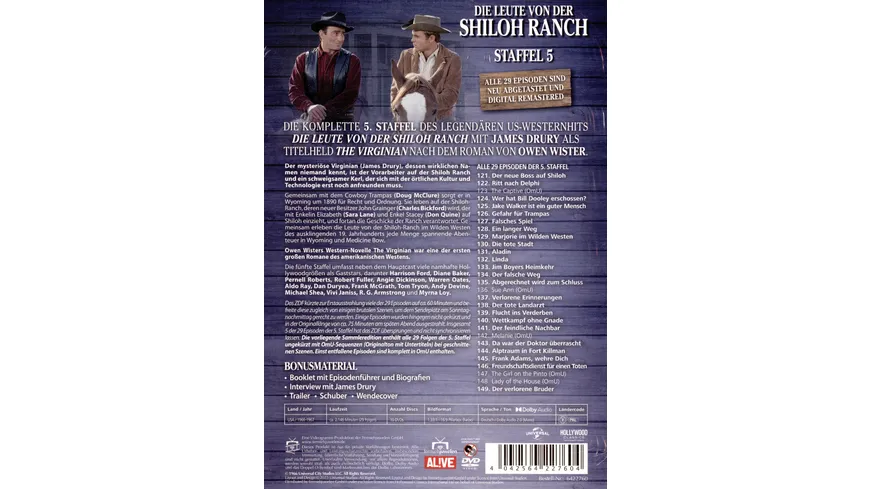 Die Leute von der Shiloh Ranch - Staffel 5 (HD-Remastered) (Fernsehjuwelen)  [10 DVDs]