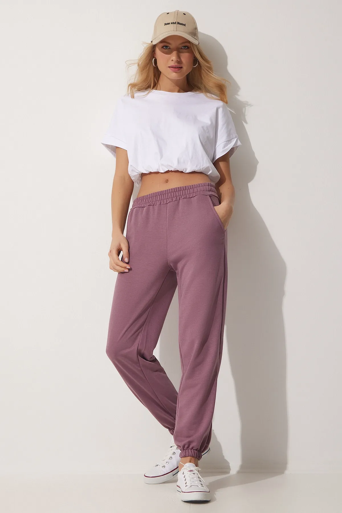 Happiness İstanbul  Lila Jogginghose mit Tasche für Damen CR00327