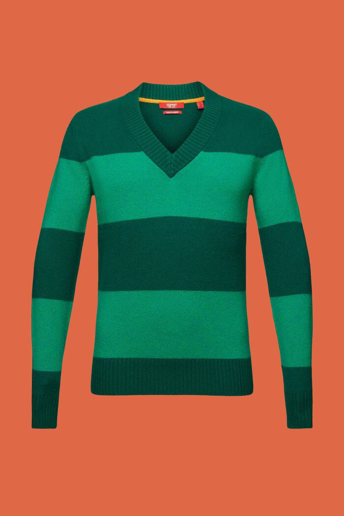 Kaschmirpullover mit Rugbystreifen und V-Ausschnitt