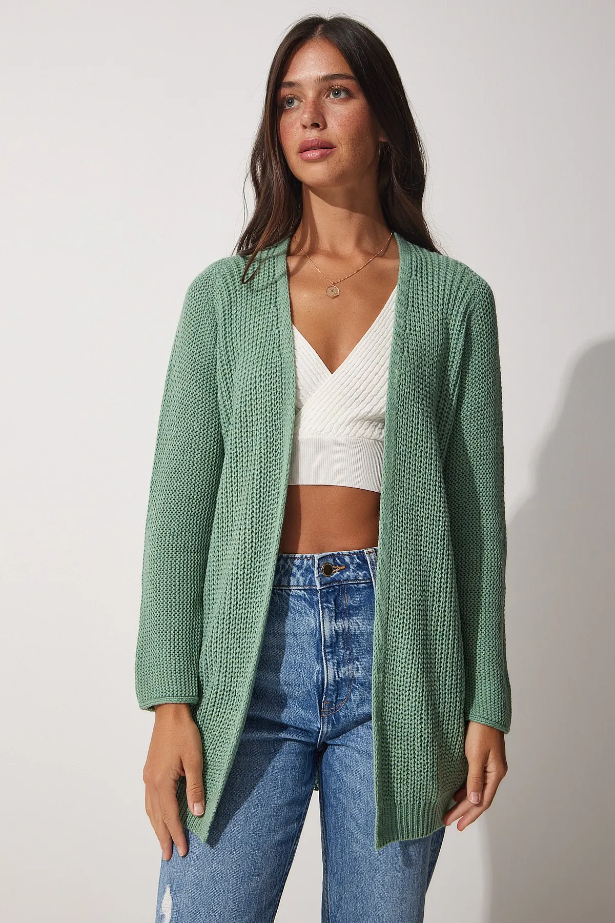 Happiness İstanbul  Strickjacke - Grün - Regular Fit