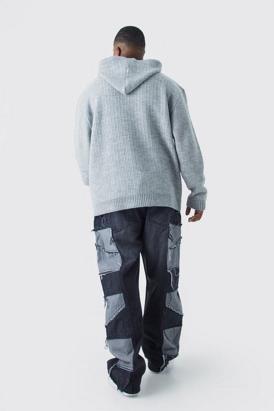 Plus gerippter Oversize Strick-Hoodie